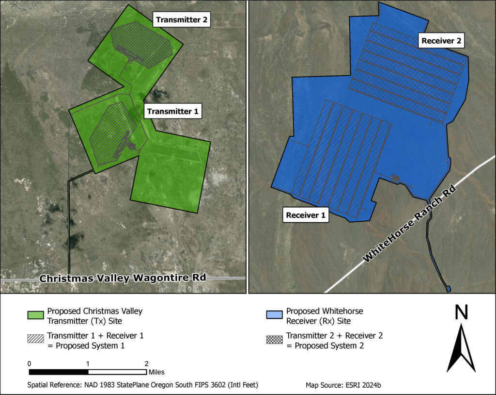 Map showing proposed location and layout of transmitter and receiver sites.
